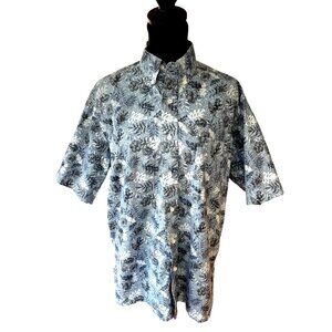 Men's Authentic Hawaiian Blue & White Button Down Collared Tropical Shirt Size M